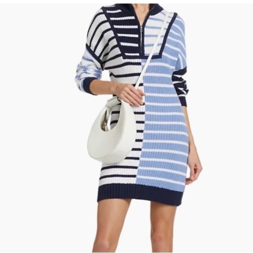 NEW STAUD Hampton Mini Sweater Knitted Dress in Adriatic Stripe Sz S